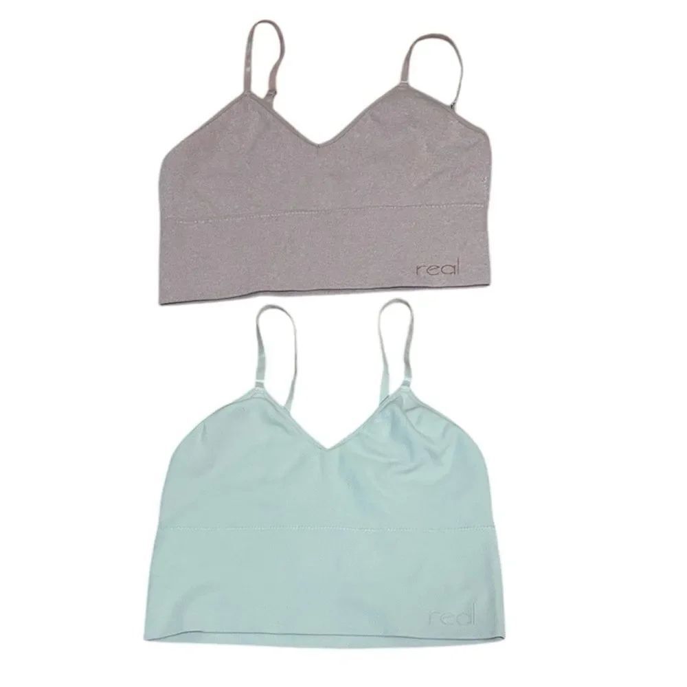 2 Ribbed Bralettes, sleep bras, Cream, Tan, Small /Medium